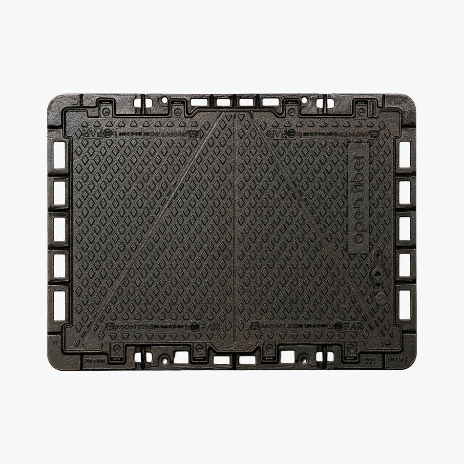 Chiusino in ghisa D400 106x70 per reti FTTH Open Fiber con telaio